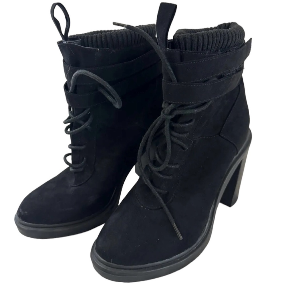 LILIANA POLLINA-2 LACE UP CHUNKY HEEL BOOTIE Womens Shoes Black 8